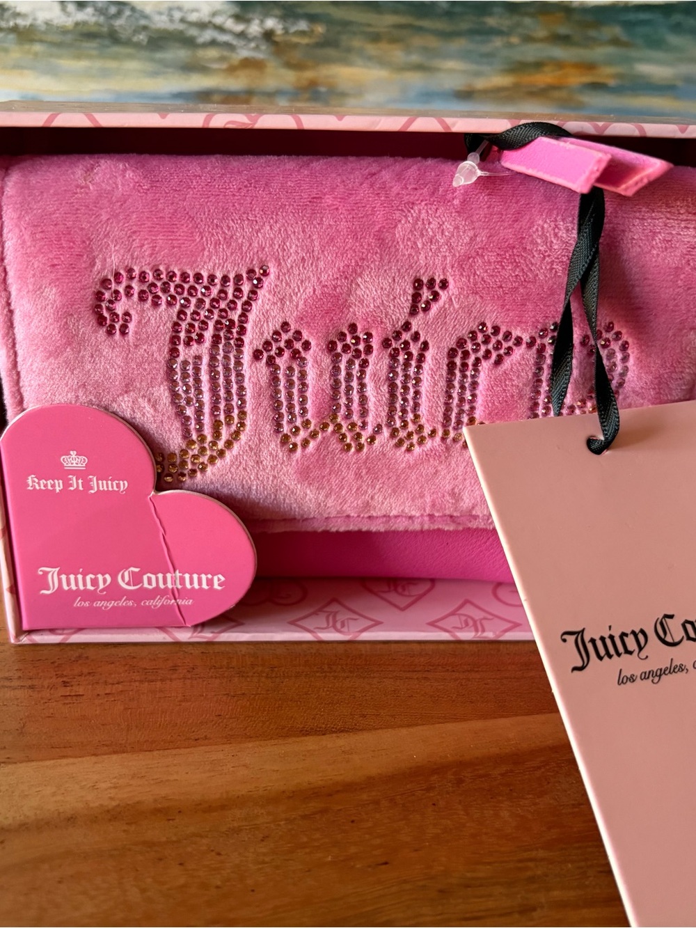 Juicy Couture Hot Pink Velvet Rhinestone Logo Card Holder